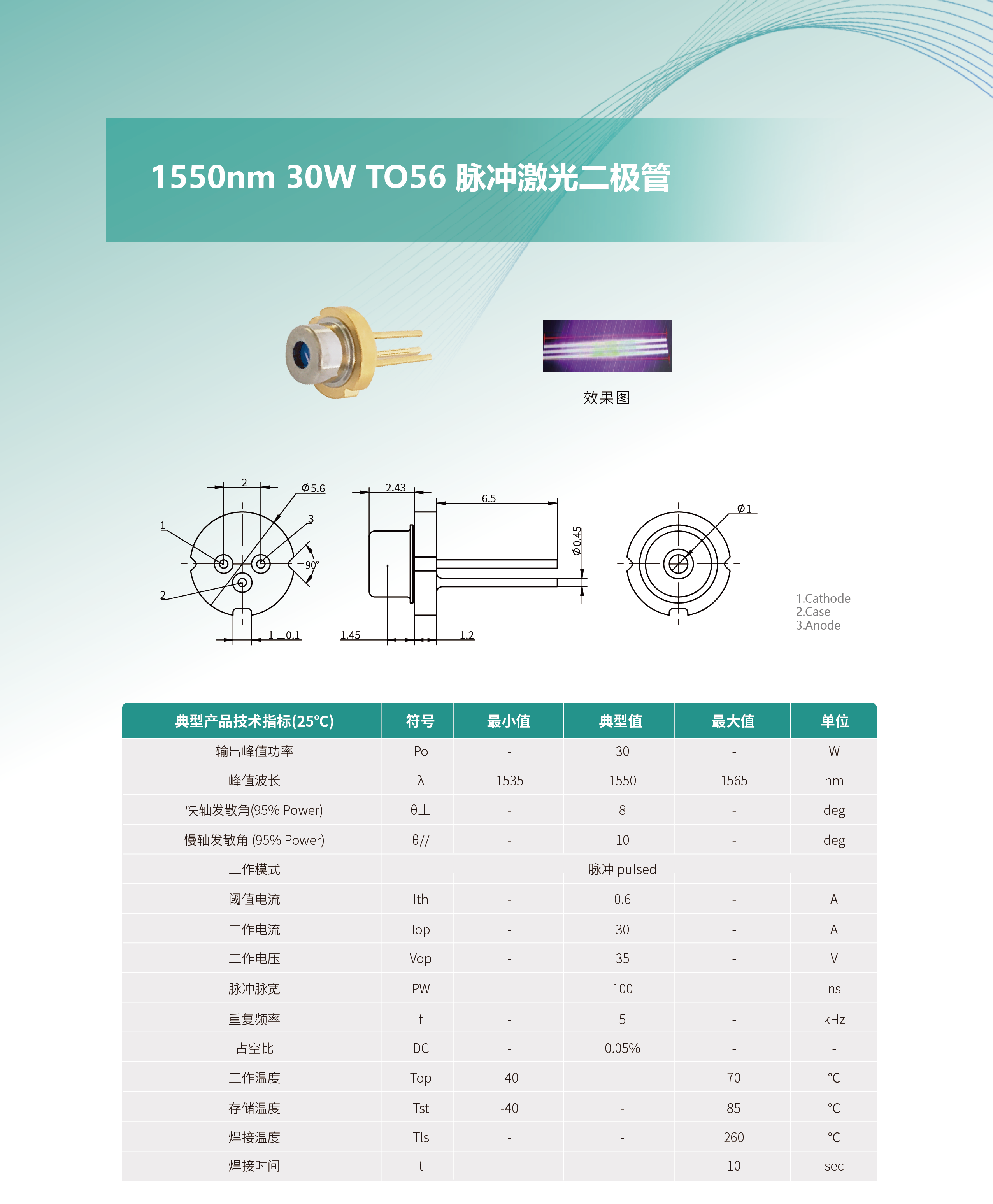 1550nm 30W TO56 脈沖激光二極管