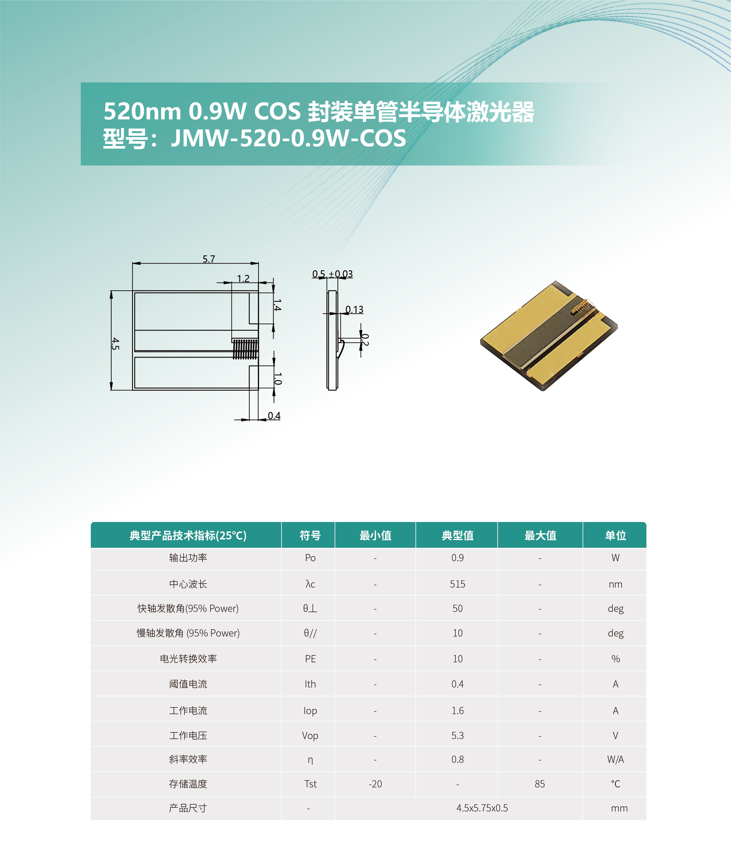 520nm 0.9W COS 封裝單管半導體激光器 網(wǎng)站