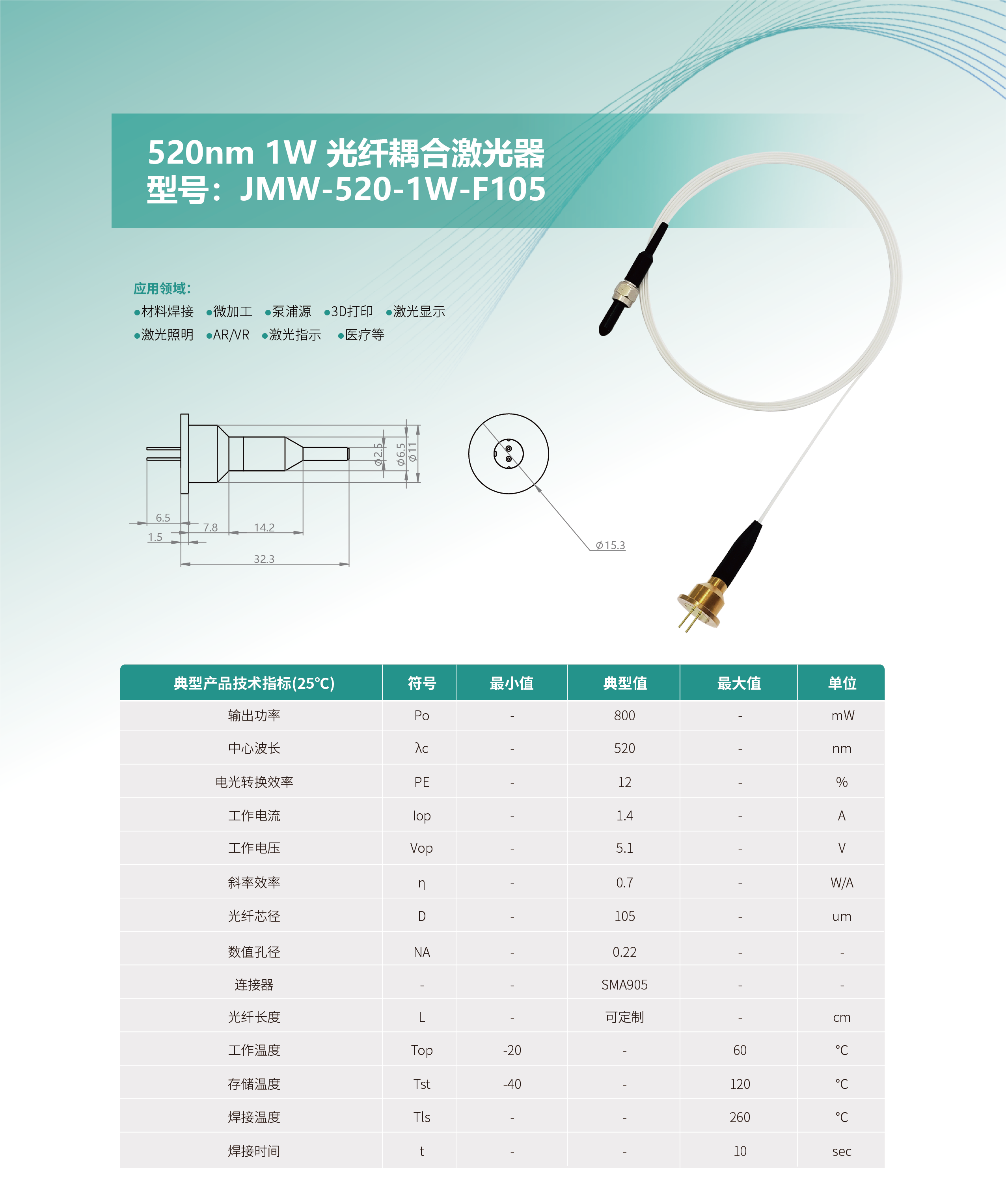 520nm 1W 光纖耦合激光器 圓頭 網(wǎng)站