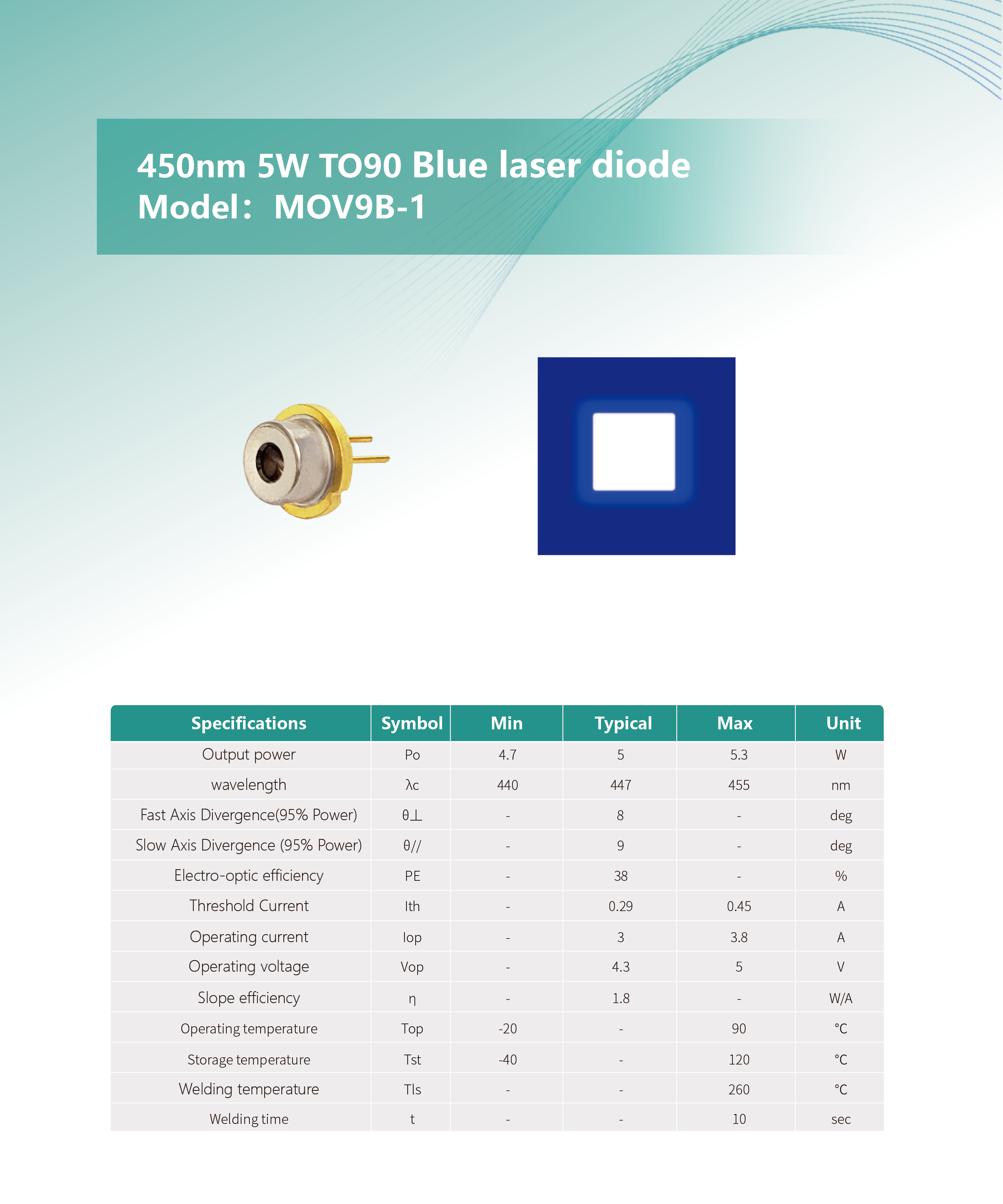 450nm 5W TO9 藍(lán)光激光二極管 MOV9B-1 英文