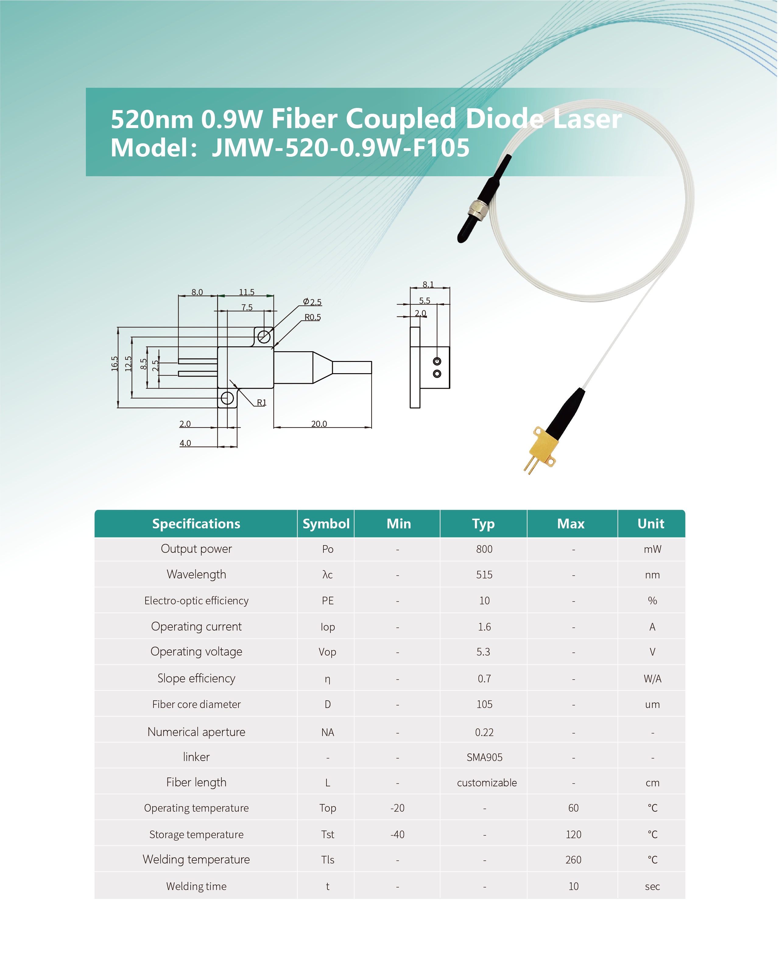 520nm 0.9W 光纖耦合激光器 方頭 網(wǎng)站 英文