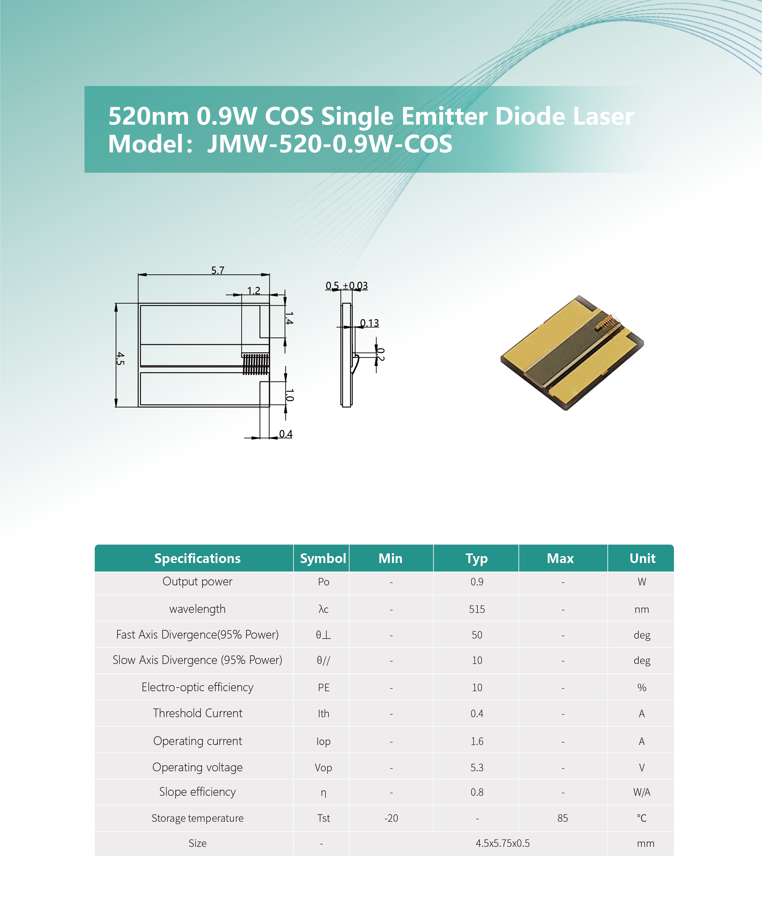 520nm 0.9W COS 封裝單管半導體激光器 網(wǎng)站 英文